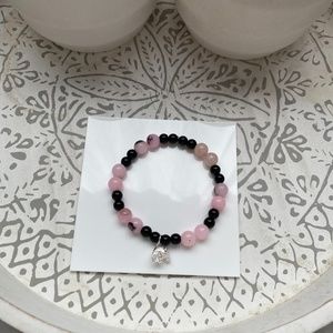 Jasper Cherry Blossom with black onyx beaded bracelet